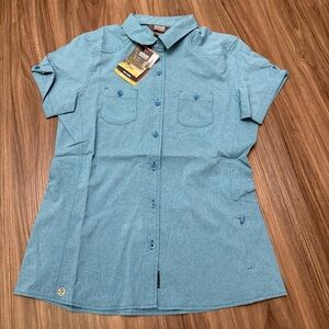 NWT Outdoor Research sz M Blue Reflection Trail shirt Hiking Outdoors UPF 50
